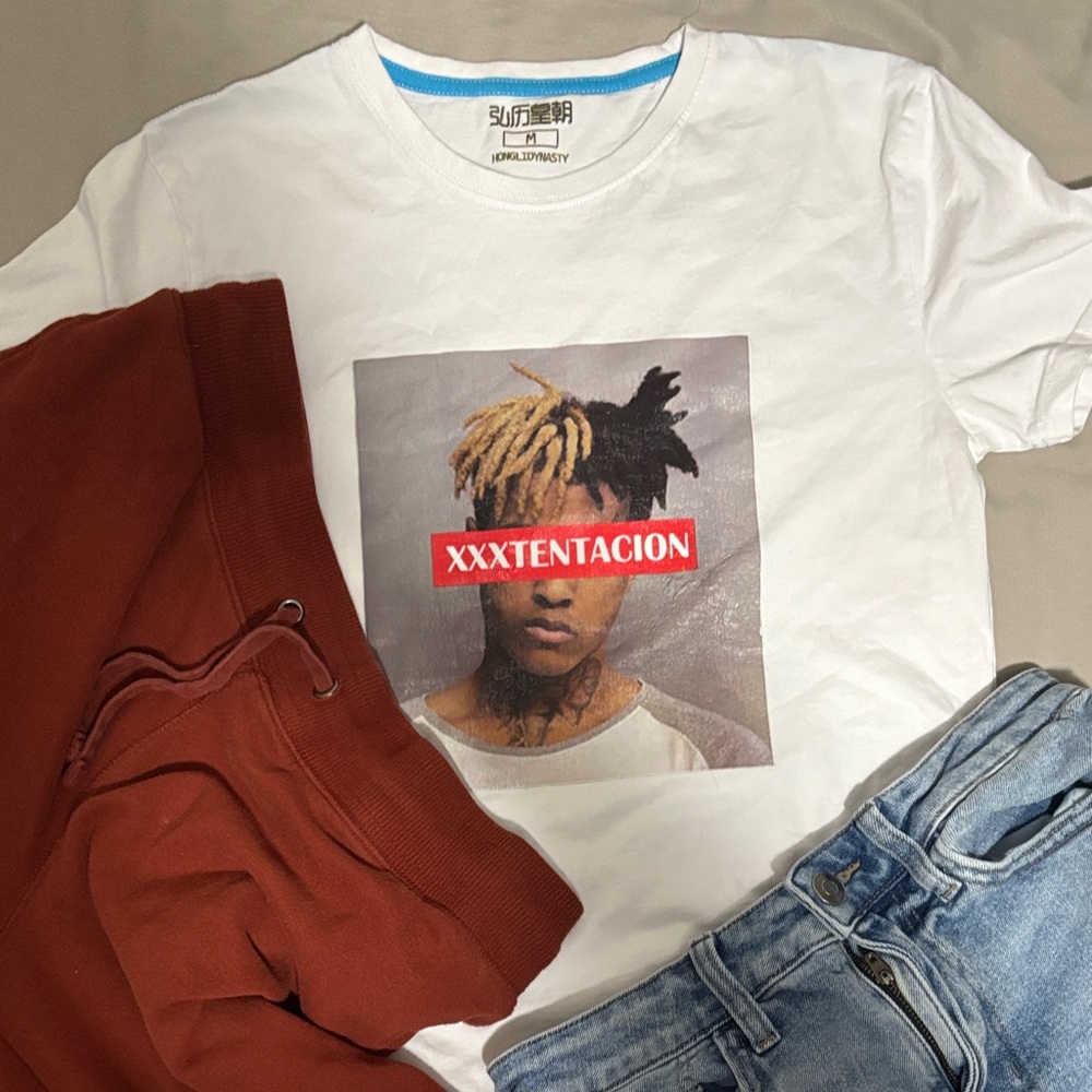 White Graphic Tee with Red Text